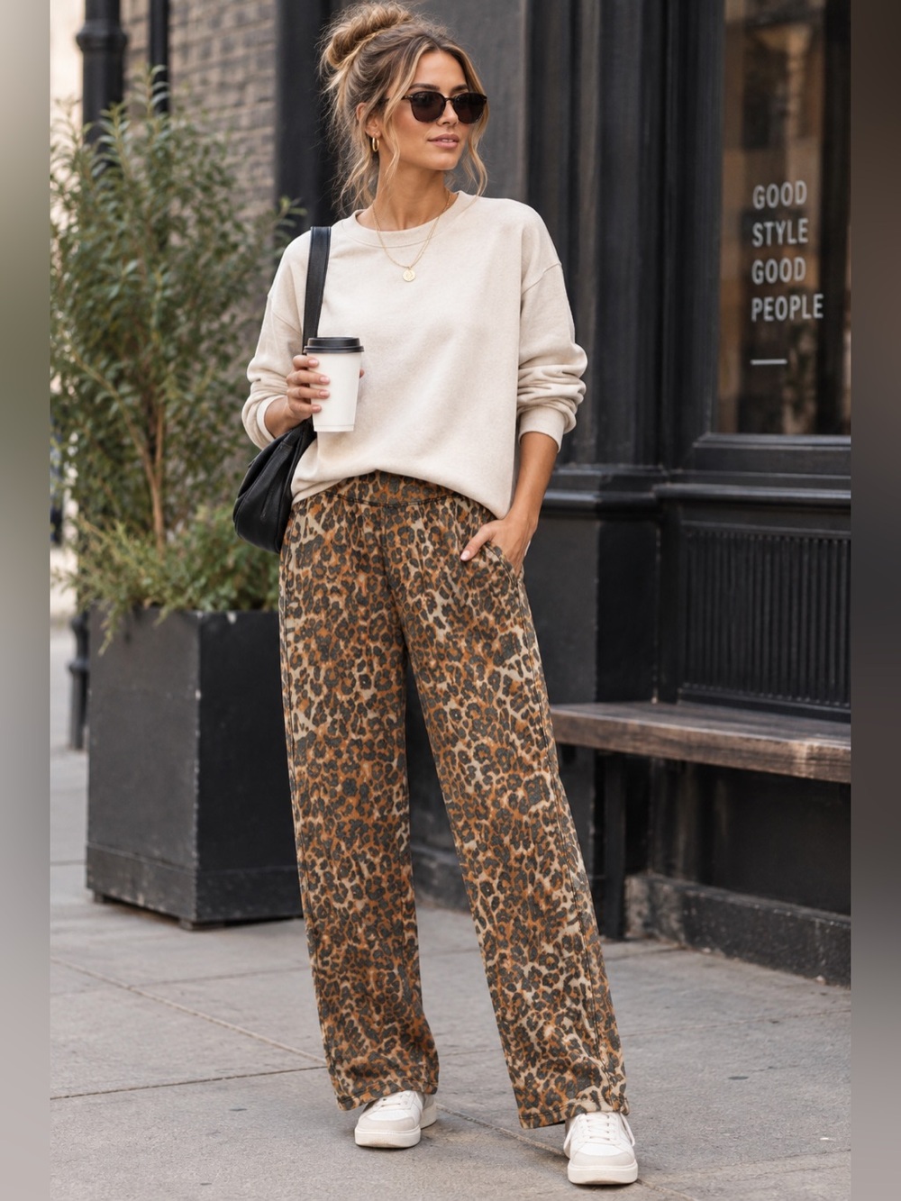 NSF Clarence Leopard Print Terry Track Pants Made USA Size Small